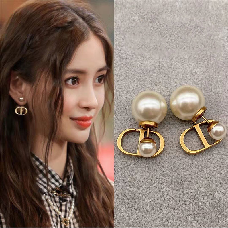 CD Pearl Earrings, Unique Design, Pure Silver Ear Studs, Advanced Retro Earrings, 2024 New Explosive Earrings for Women