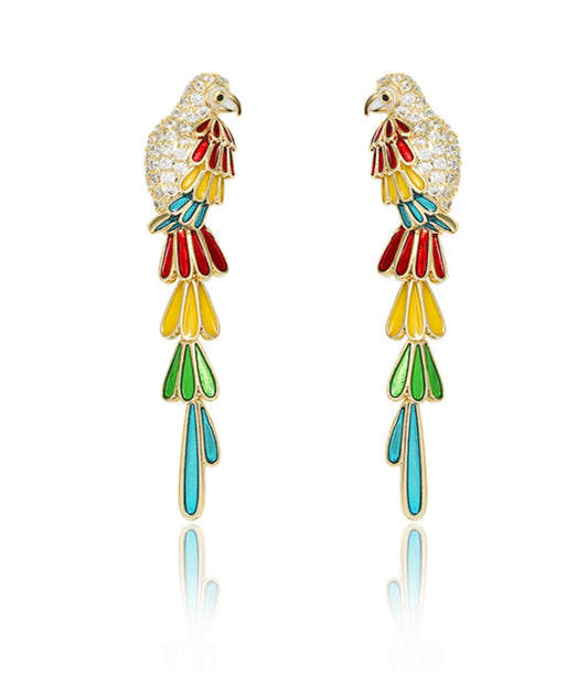 Parrot Earstuds, Tassels, Minimalist Earrings, Long Silver Needle Earclips, No Earhole Earrings