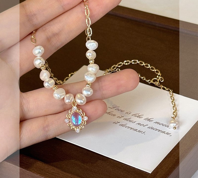 Baroque Freshwater Pearl Necklace for Women's 2024 New Popular Glass Dream Collar Chain Summer Versatile Neckchain