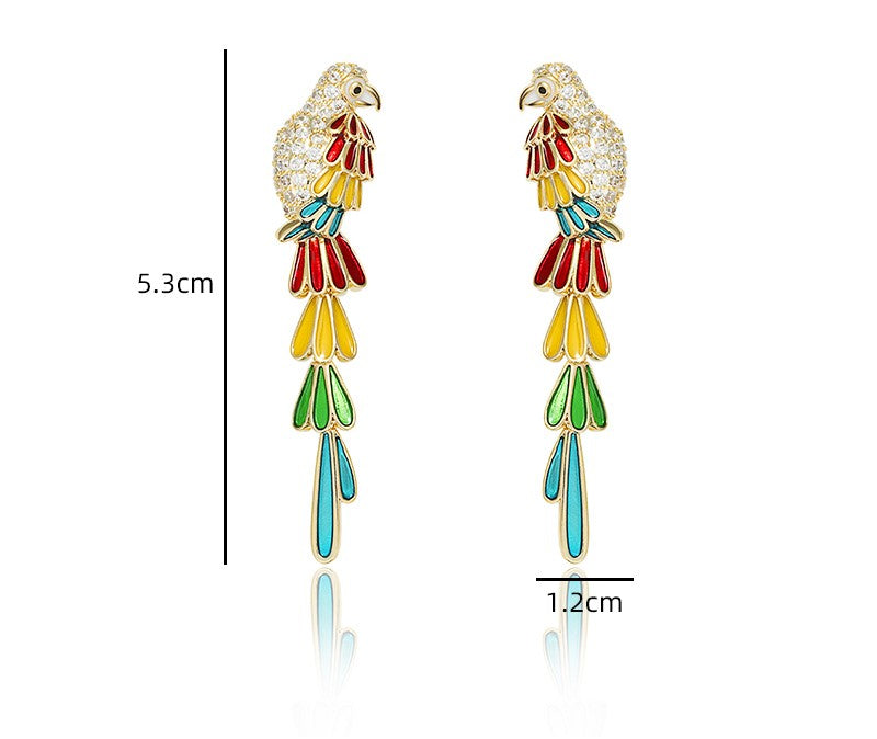 Parrot Earstuds, Tassels, Minimalist Earrings, Long Silver Needle Earclips, No Earhole Earrings