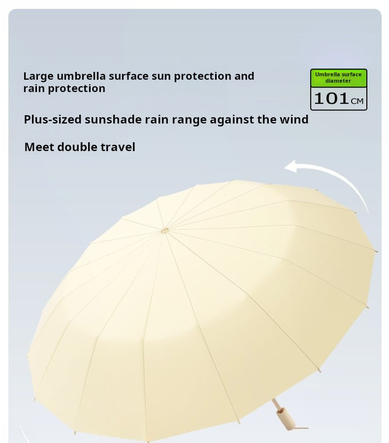 Advanced 16 Bone Umbrella with Enhanced Reinforcement for Windproof, Sunny, and Rainproof Dual Use Sun Umbrella for Women, Sun Protection, UV Protection, Folding Umbrella, Environmentally Friendly